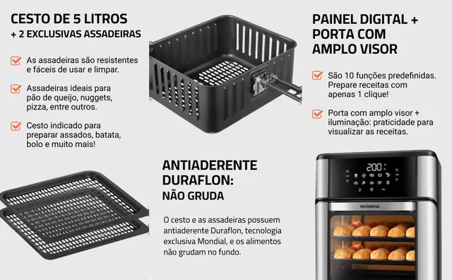 Detalhes da fritadeira e seus acessorios