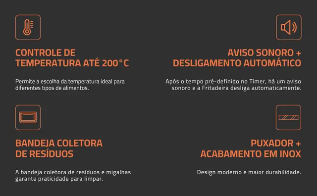 Funcoes e controles da fritadeira